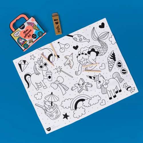Mini Pocket Omy Unicornio para Colorear + 4 Lápices Color